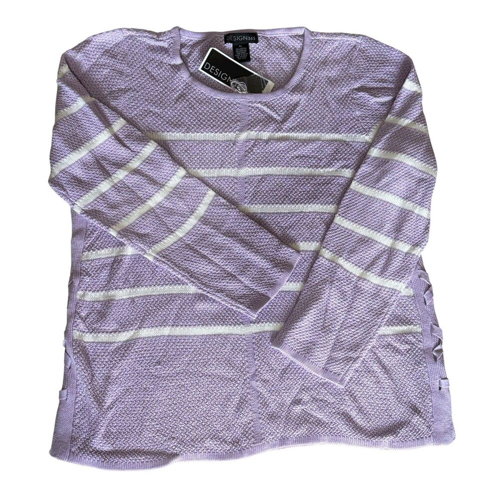 Design 365 Lavender Stripe Sweater XL NWT Lace Up Side Preppy Long Sleeve Cotton